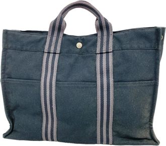 Herm&egrave;s Black Canvas Tote Bag (Pre-Owned)