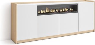 Skraut Home Skraut Home - Aparadores Para Sal&oacute;n, 207x37x80cm, 4 Puertas, Chimenea El&eacute;ctrica, Blanco Y Roble Soft