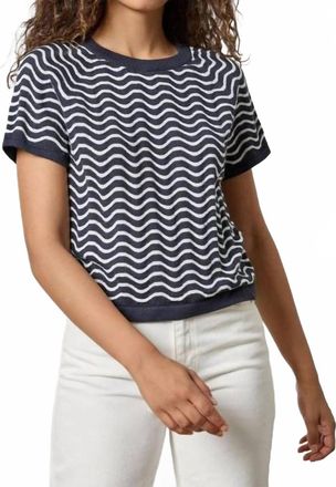 Lilla P Womens Stitch Short Sleeve Sweater In Navy Wave