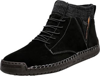 Generic Suede High Top Trainers for Men, Men Suede Ankle Shoes Fashion Slip-Resistance Flat Walking Shoes Stylish Outdoor Lace Up Sports Trainers Casual Comft