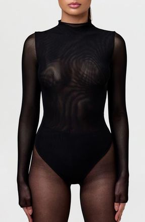 Naked Wardrobe Sheer Stretch Mesh Bodysuit in Black at Nordstrom, Size X-Small