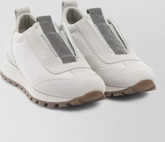 Brunello Cucinelli suede and canvas slip-on sneakers