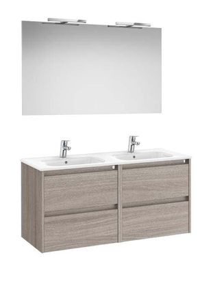 Roca Mueble Lavabo 1200mm Tenet 2 Cajones + Espejo Y Aplique Led City Oak