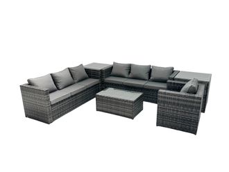 Fimous 7-seater Patio Coffee Table Sofa Set with 2 Side Tables in Dark Grey