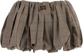 Miu Miu Womens Embroidered Wool Mini Skirt Tabacco Gonne