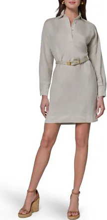 DKNY Belted Long Sleeve Polo Dress in Natural at Nordstrom, Size 12