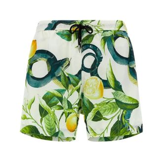 Roberto Cavalli Zwemshort met slangen- en citroenprint - Heren - Badkleding - Veelkleurig - Maat: 3XL Poliester
