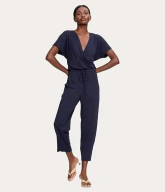 Michael Stars Short Sleeve Surplice Jersey Jumpsuit In Navy