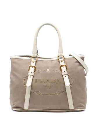 Prada 2013-2025 Canvas Canapa Logo satchel - women - Calf Leather/Canvas/Leather - One Size - Brown
