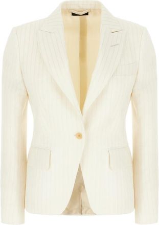 Tom Ford Single breasted peak lapel jacket - Dames - Blazers - Beige - XS - Wol - Jassen