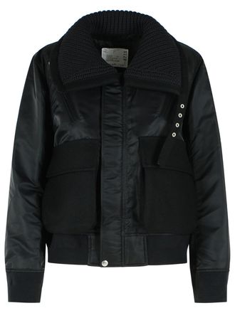 sacai Melton-jack van zwart nylon