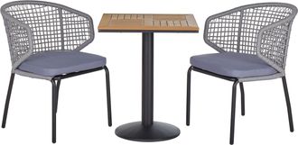 Beliani Conjunto De Balc&oacute;n Gris 2 Sillas Cojines De Asiento Mesa Pl&aacute;stico Madera Patas De Metal Negro Conjunto De Jard&iacute;n Al Aire Libre De 3 Piezas Palmi
