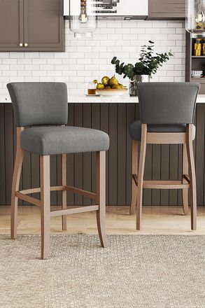 Living and Home Set of 2 Linen Upholstered Bar Stool Kitchen Island High Chairs Pub Cafe Counter Seat with Footrest