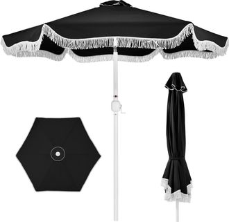 Best Choice Products Best Choice 9ft Fringe Market Umbrella Boho Patio Sunshade w/ Tilt, UPF50+ - Black