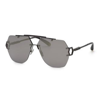 Philipp Plein Philipp Plein Sunglasses Aviator Rimless, Black Frame And Grey Silver Mirror Lens Spp111672X
