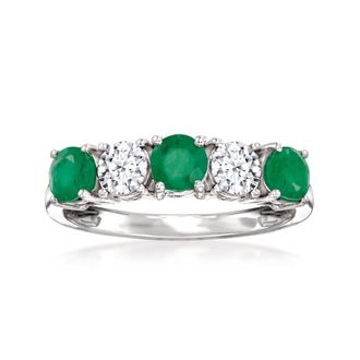 Ross-Simons Emerald and. Lab-Grown Diamond Ring in 14kt White Gold