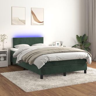 vidaXL Vidaxl - Cama Box Spring Colch&oacute;n Y Led Terciopelo Verde Oscuro 120x200cm