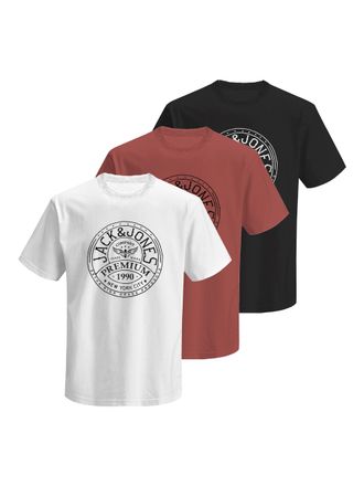 Jack & Jones Rundhalsshirt JACK & JONES JPRBLUZACK SS TEE FST 3PK MP, Herren, Gr. L, weiss (schwarz pack:marsala, wei&szlig;), Jersey, Obermaterial: 100% Baumwolle, bedr