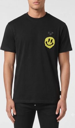 Philipp Plein T-shirt in cotone con patch logo a contrasto e spalle cadute