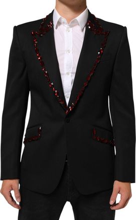 Dolce & Gabbana Black Sicilia Crystal Embellished Men Blazer Ea Wv Acetate Polyester Clothing