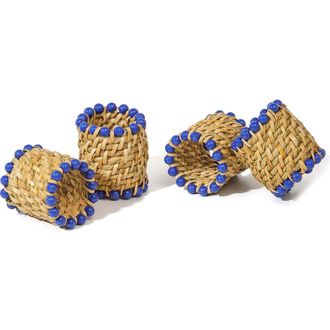 Tiramisu Azure Rattan Set of 4 Napkin Rings in Blue/Natural at Nordstrom Rack