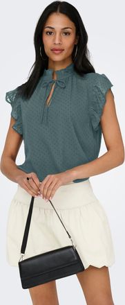 Only Spitzenbluse ONLY ONLLANDAU DOBBY FRILL V-NECK TOP WVN, Damen, Gr. XL, balsam gr&uuml;n, Web, Obermaterial: 100% Polyester, unifarben, normal, Blusen Spitz