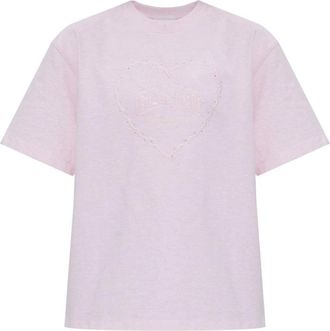 Ganni Heavy Cotton Drop Shoulder Hart T-shirt - Dames - T-shirts - Roze - S - Katoen - Tops