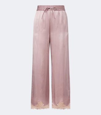 Valentino Lace-trimmed silk cr&ecirc;pe satin wide-leg pants