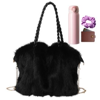 Generic Furry Purse - Soft Faux Bag with Leather Handle and Removable Strap, Plush Fuzzy Bag for Women, Bag | Casual Everyday Shopping Travel Trip Holiday Dee