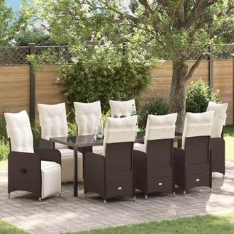 vidaXL Conjunto De Comedor De Jard&iacute;n 9 Pcs Marr&oacute;n Rat&aacute;n Sint&eacute;tico Vidaxl