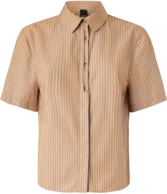 Pinko Gestreept overhemd met plooi detail - Dames - Overhemden - Bruin - S - Katoen - Overhemden