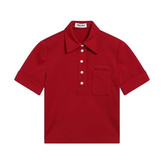 Miu Miu Polo Shirts, female, Red, Size: S Jersey Polo Shirt