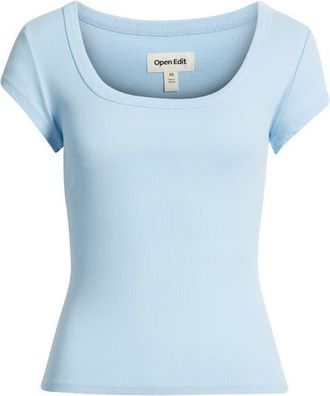 Open Edit Scoop Neck Stretch Cotton T-Shirt in Blue Cerulean at Nordstrom, Size Xx-Small
