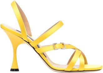 Sergio Rossi Verhoogde sandalen - Dames - Sandalen met hakken - Geel - 36 1/2 EU - Leer - Schoenen