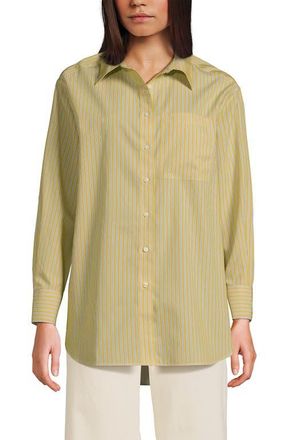 Lands End No Iron Oversized Poplin Extra Long Tunic in Goldenrod/blue Stripe at Nordstrom, Size X-Small P