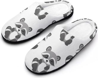 Generic Gray Raccoons Pattern Mens Slipper Slip On Winter Warm House Slippers Shoes Indoor Outdoor