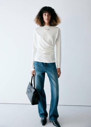 Mango Maglietta con scollo a barca e dettaglio drappeggiato bianco sporco - Donna - XXS - MANGO