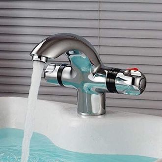 OEM Grifo Termost&aacute;tico Mezclador Para Lavabo De Ba&ntilde;o - Grifo Mezclador De Baja Presi&oacute;n - Grifo De Ba&ntilde;era - Grifo Mezclador Para Lavabo - Cromo Plateado