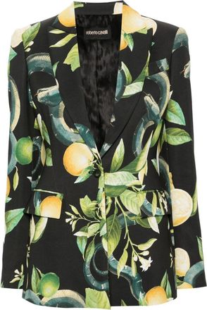 Roberto Cavalli Lemon-print single-breasted blazer - women - Viscose/Polyamide - 40 - Black