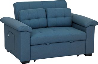 HOMCOM Click Clack Sofa Bed 2 Seater Sofa Bed for Living Room - Blue | TJ Hughes