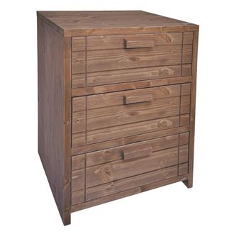 NATYAL Mesita de noche de madera maciza con 3 cajones en tono oscuro 40cm