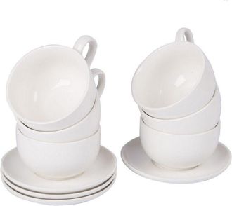 Trade Shop Trade Shop - Conjunto De 8 Piezas Para El Desayuno Capuchino 4 Tazas 200 Y 4 Platillos De Porcelana Blanca