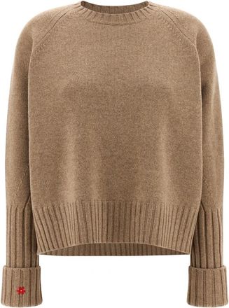 Tory Burch Merino wollen trui - Dames - Ronde hals truien - Beige - XS - Wol - Truien & Vesten