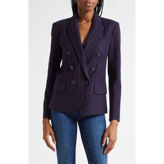 L'agence Kenzie Double Breasted Knit Blazer in Midnight/Red Pinstripe at Nordstrom, Size 2