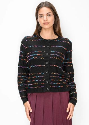 YAL New York Black Cardigan with Rainbow Stripe Detail