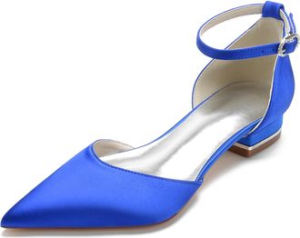 Minitoo Fashion Wedding Flats Shoes for Women Ankle Strap Closed Evening Pumps BR194 Royal Blue UK 10