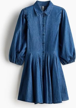 H&M Puff-sleeved Flared-skirt Dress in Denim Blue at Nordstrom, Size X-Small