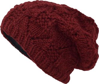 Gheri Cable Knit Winter Fleece Lined Slouch Beanie Wool Rasta Hat Maroon