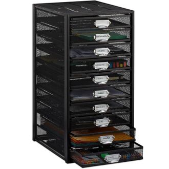 Relaxdays Relaxdays - Organizador Escritorio Con 10 Cajones Para Documentos A4, Acero, Negro, 55 X 27,5 X 35,5 Cm
