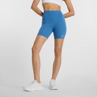 New Balance Laufshorts NEW BALANCE NB HARMONY HIGH RISE SHORT 6, Damen, Gr. XXL, N-Gr, beige (sea stone (497)), Obermaterial: 78% Polyester, 22% Elasthan, Hosen L